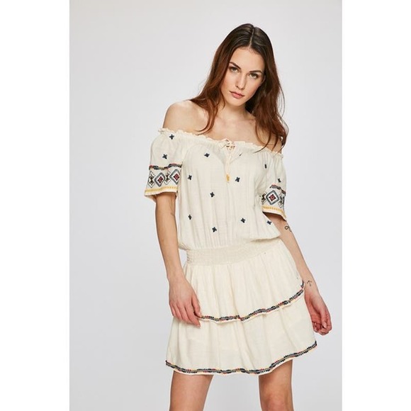 Francesca's Blue Rain Lushi Short Embroidered Off-The-Shoulder Dress Large - Picture 12 of 12